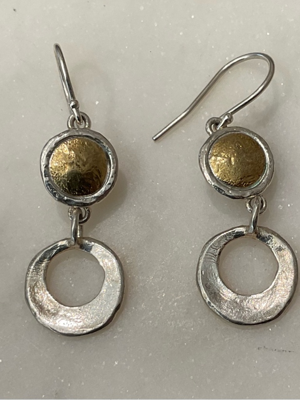 Two-Tone Circle Drop Earrings - Silver & Gold